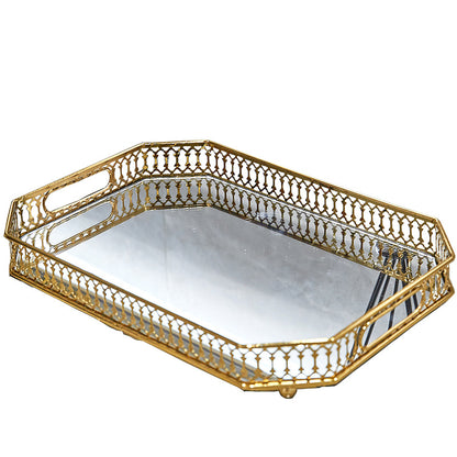 Round Rectangular Gold Plated Round Serving Decorative Mirror Tray