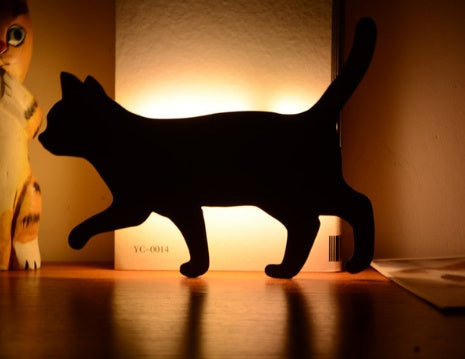 Cute Cat Shadow LED Night Light Motion Sensor Torch Wireless USB / Battery