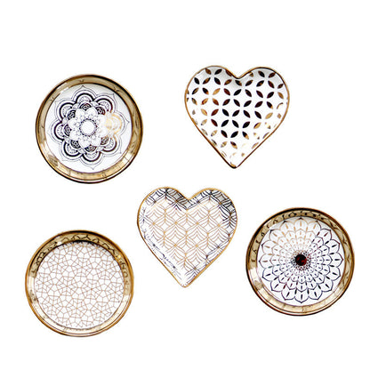 Luxury Golden Ceramic Round Heart Shaped Serving Dish/Plates