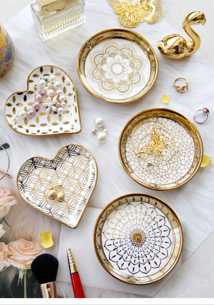 Luxury Golden Ceramic Round Heart Shaped Serving Dish/Plates