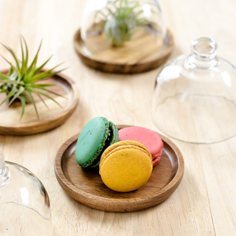 Luxurious Small Glass Dome Cake Tray with Solid Wood Base