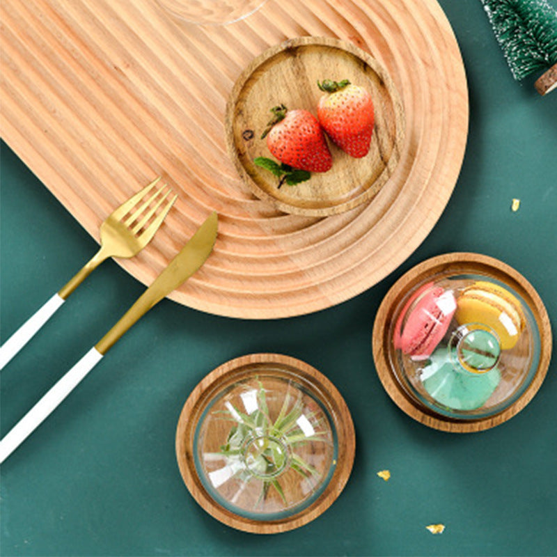 Luxurious Small Glass Dome Cake Tray with Solid Wood Base