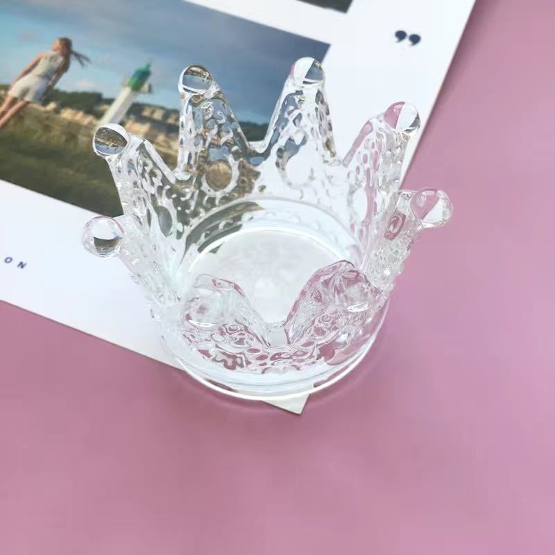 Glass Crystal Golden Crown Candle Holder