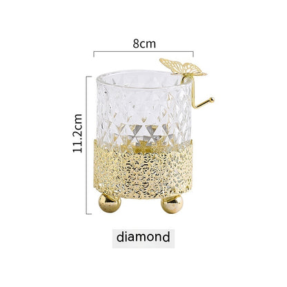 Glass Crystal Gold Lace Base Glass Tealight Candle Holder