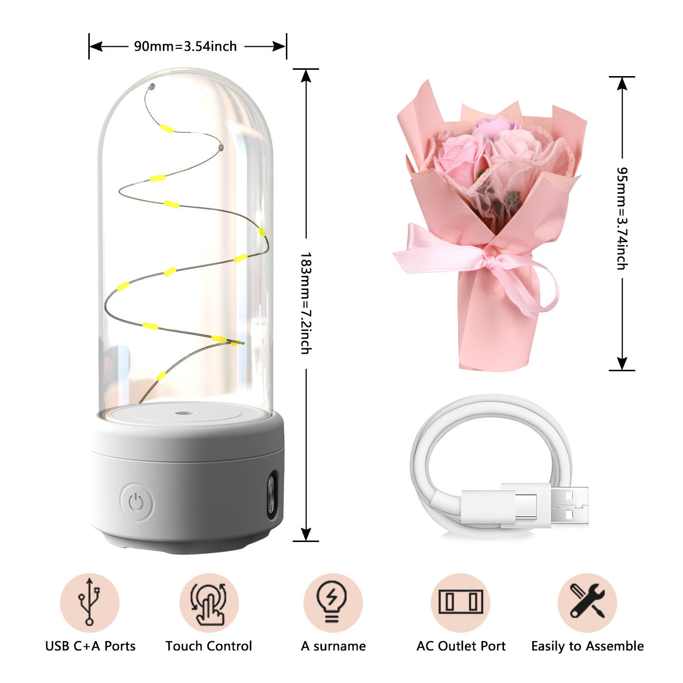 2-in-1 Rose Bouquet LED Night Light And Bluetooth Speaker