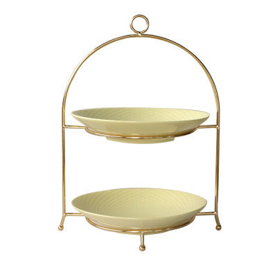 Double 2-Tier Metal Round Square Serving Tray