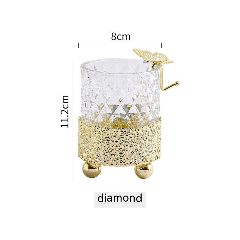 Glass Crystal Gold Lace Base Glass Tealight Candle Holder