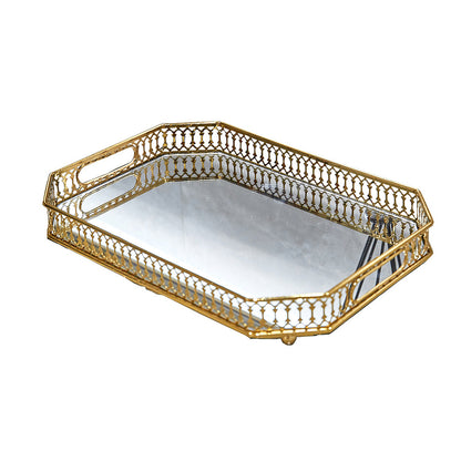 Round Rectangular Gold Plated Round Serving Decorative Mirror Tray