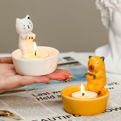 Cute Kitten Capybara Warming Paws Tealight Candle Holder