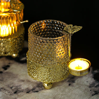 Glass Crystal Gold Lace Base Glass Tealight Candle Holder