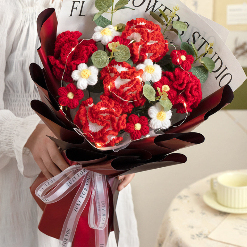 Crochet Hand-woven Flower Bouquet  Carnations