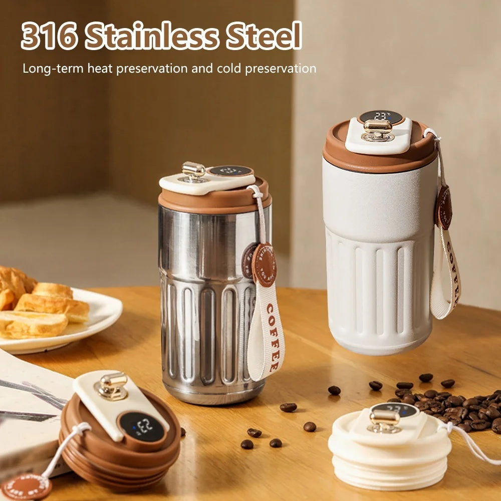 Stainless Steel Smart Digital Portable Thermal Coffee Vacuum Flask 450ml