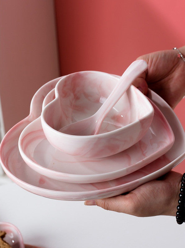  Love-shaped Ceramic Bowl Spoon Plate