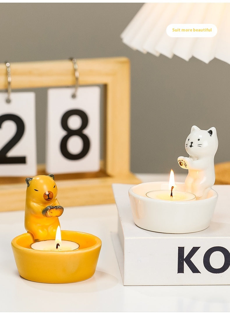 Cute Kitten Capybara Warming Paws Tealight Candle Holder